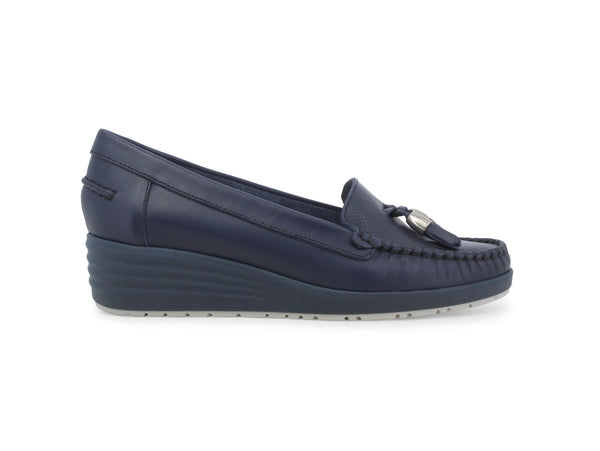 Melluso Mocassini Nappine con Zeppa Tomaia Pelle Blu 01027Z-246108